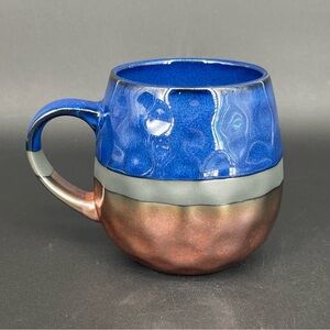 Potter's Corner Jayde Dip Royal Blue Dye Coffee Mug Hammered Bulb 16oz